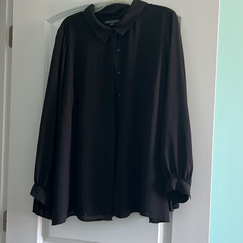 Adrianna Papell Black Pleated Tunic Blouse